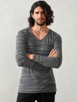Men Autumn Casual V-neck Plain Soft Long Sleeve T-Shirt - thumbnail