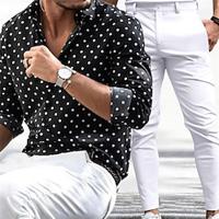 Men's Matching Sets Black Shirt Button Up Shirt Casual Shirt Trousers Casual Pants Sets Long Sleeve Lapel Casual Daily Streetwear Polka Dot 2 Piece Polyester Spring Fall Lightinthebox