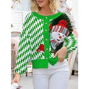 Women's Ugly Christmas Sweater Cardigan Sweater Jacket Crew Neck Ribbed Knit Polyester Button Knitted Print Fall Winter Short Outdoor Xmas Holiday Daily Stylish Casual Long Sleeve Snowman Argyle miniinthebox