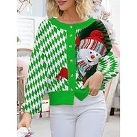 Women's Ugly Christmas Sweater Cardigan Sweater Jacket Crew Neck Ribbed Knit Polyester Button Knitted Print Fall Winter Short Outdoor Xmas Holiday Daily Stylish Casual Long Sleeve Snowman Argyle miniinthebox - thumbnail