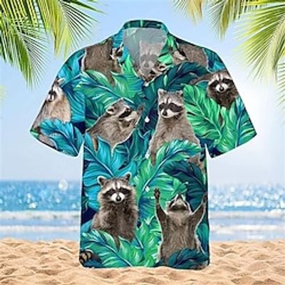 Animal Cat Casual Men's Shirt Outdoor Street Casual Daily Summer Cuban Collar Short Sleeve Purple Green S M L Shirt Lightinthebox