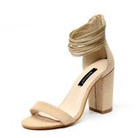 Suede Peep Toe Chunky High Heel Strappy Pumps