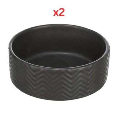 Trixie Wavy Pattern Ceramic Dog Bowl Black - 16cm (Pack of 2)
