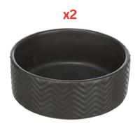 Trixie Wavy Pattern Ceramic Dog Bowl Black - 16cm (Pack of 2)
