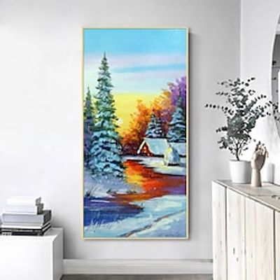 Winter dawn Winter large Painting Handpainted Landscape painting Original Large Oil Painting Wall art Snow Scene For Home Wall Decor No Frame Lightinthebox