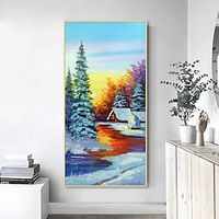 Winter dawn Winter large Painting Handpainted Landscape painting Original Large Oil Painting Wall art Snow Scene For Home Wall Decor No Frame Lightinthebox - thumbnail