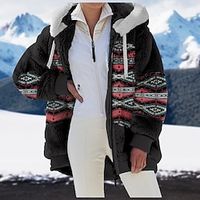 Women's Zip Hoodie Sweatshirt Fleece Jacket Fleece Teddy Ethnic Fuzzy Drawstring Zip Up Print Black Pink Tribal Loose Fit Casual Sports Hoodie Long Sleeve Top Micro-elastic Winter Lightinthebox - thumbnail
