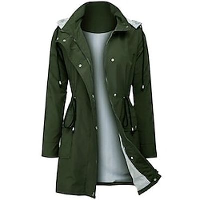 Women's Winter Coat Raincoat Waterproof Rain Jacket Windproof Trench Coat Fall Sport Outdoor Hiking Jacket Winter Coat Zip up Hooded Jacket with Pocket Warm Outerwear Long Sleeve Army Green Gray Blue Lightinthebox
