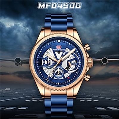 MINI FOCUS Fashion Quartz Watch for Men Calendar 24 Hours Display Luminous Waterproof Sports Watches Stainless Steel Strap 0490G miniinthebox