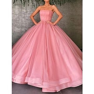 Ball Gown Quinceanera Dresses Luxurious Dress Wedding Party Floor Length Sleeveless Strapless Tulle with Ruched 2023 Lightinthebox