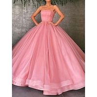 Ball Gown Quinceanera Dresses Luxurious Dress Wedding Party Floor Length Sleeveless Strapless Tulle with Ruched 2023 Lightinthebox - thumbnail