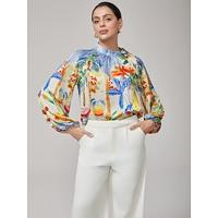 Fruit Floral Stand Collar Raglan Top