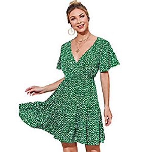 milumia women's casual ditsy floral print v neck high waist a line surplice dress green large Lightinthebox