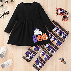 Kids Girls' T-shirt  Pants 2 Pieces Long Sleeve Black Cartoon Pumpkin Letter Print Basic 3-8 Years Lightinthebox