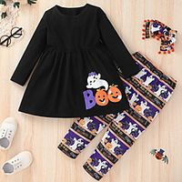 Kids Girls' T-shirt  Pants 2 Pieces Long Sleeve Black Cartoon Pumpkin Letter Print Basic 3-8 Years Lightinthebox - thumbnail