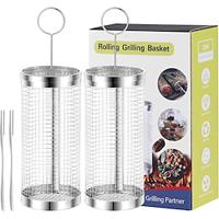 2pcs Stainless Steel Rolling Grilling Basket For Outdoor Grilling - BBQ Grill Basket, Grill Accessories Portable Barbecue Grilling Basket Nets Cylinder, Rolling Grilling Basket For Veggies, Vegetable Lightinthebox