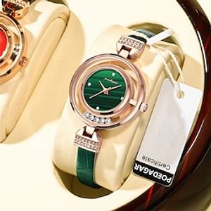 POEDAGAR Fashion Watches For Women Luxury Leather Diamand Dress Ladies Green Watch High Quality Waterproof Women Watch miniinthebox