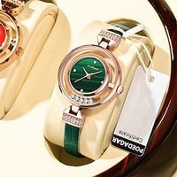 POEDAGAR Fashion Watches For Women Luxury Leather Diamand Dress Ladies Green Watch High Quality Waterproof Women Watch miniinthebox - thumbnail