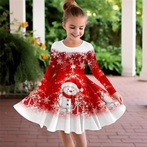 Christmas Girls' 3D Snowman Snowflake Dress Long Sleeve 3D Print Fall Winter Sports  Outdoor Daily Holiday Cute Casual Beautiful Kids 3-12 Years Casual Dress A Line Dress Above Knee Polyester miniinthebox