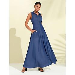 Solid Lapel Button Up Maxi Dress Lightinthebox