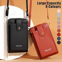Women's Crossbody Bag Shoulder Bag Mobile Phone Bag PU Leather Daily Holiday Travel Zipper Large Capacity Waterproof Lightweight Solid Color Deep Pink Wine Red Lotus root purple miniinthebox - thumbnail