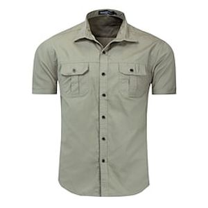 Men's Shirt Solid Colored Turndown Street Casual Button-Down Short Sleeve Tops Casual Fashion Breathable Comfortable Blue Army Green Khaki  Spring  Summer Lightinthebox