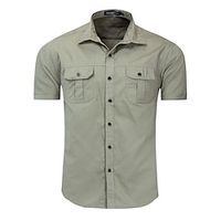 Men's Shirt Solid Colored Turndown Street Casual Button-Down Short Sleeve Tops Casual Fashion Breathable Comfortable Blue Army Green Khaki  Spring  Summer Lightinthebox - thumbnail