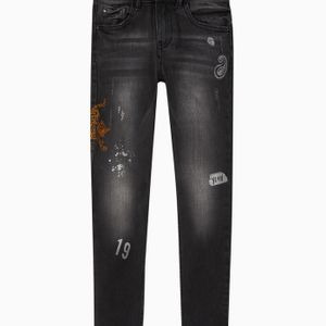 Tiger Embroidery Slim Denim Jeans