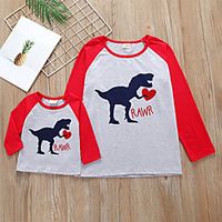 Mommy and Me Red Raglan-sleeve Dinosaur Print Top miniinthebox - thumbnail