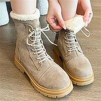 Women's Boots Combat Boots Plus Size Heel Boots Outdoor Daily Fleece Lined Mid Calf Boots Chunky Heel Round Toe Casual Comfort Faux Suede Zipper Solid Color Black Khaki miniinthebox - thumbnail