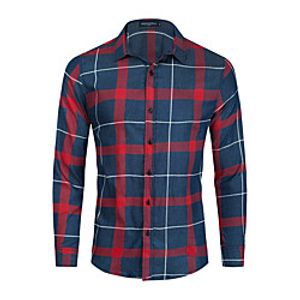 Men's Shirt Plaid Button-Down Long Sleeve Casual Tops Cotton Casual Fashion Comfortable Red Lightinthebox