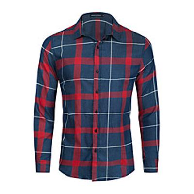 Men's Shirt Plaid Button-Down Long Sleeve Casual Tops Cotton Casual Fashion Comfortable Red Lightinthebox
