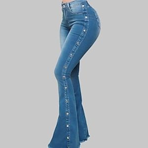 Women's Jeans Bootcut Flared Pants Pants Trousers Denim Black Blue Grey Fashion Casual Daily Weekend Side Pockets Wide Leg Micro-elastic Full Length Comfort Plain S M L XL XXL miniinthebox