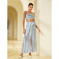 Satin Modern Belted Stripe Camisole Skirt Set - thumbnail