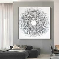 Large Hand painted Living Room Wall Picture Abstract Painting Black And White Simple Circle No Framed Home Decoration For Home Quality Artwork Lightinthebox