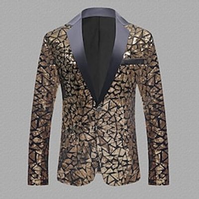 Men's Party Sequin Blazer Jacket Regular Christmas Wear Tailored Fit Patchwork Single Breasted One-button Pink Red Blue Gold Green 2023 Lightinthebox