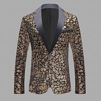 Men's Party Sequin Blazer Jacket Regular Christmas Wear Tailored Fit Patchwork Single Breasted One-button Pink Red Blue Gold Green 2023 Lightinthebox - thumbnail