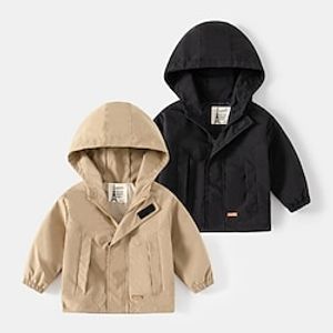 Kids Boys Coat Outerwear Plain Long Sleeve Coat Daily Cotton Active Cool Black Khaki Winter Fall 2-6 Years Lightinthebox