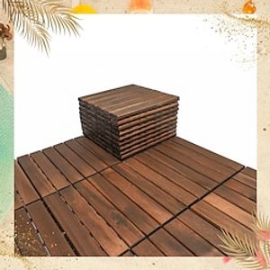 12 x 12 Square Acacia Wood Interlocking Flooring Tiles Striped Pattern Pack of 10 Tiles Lightinthebox