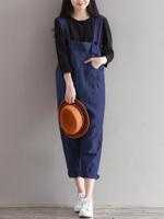 Pure Color Pocket Straps Loose Jumpsuit - thumbnail