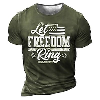 Men's Unisex T shirt 3D Print Graphic Prints National Flag Letter Crew Neck Street Daily Print Short Sleeve Tops Casual Designer Big and Tall Sports Black Army Green Dark Gray miniinthebox