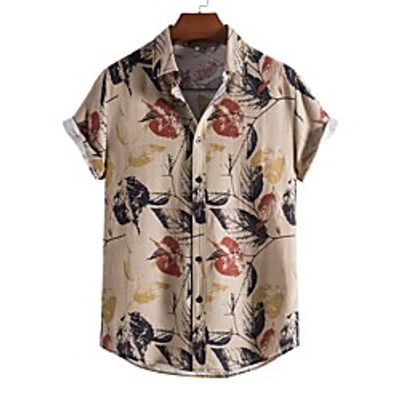 Men's Shirt Other Prints Letter Animal Print Short Sleeve Daily Tops Beach Boho Gray Lightinthebox