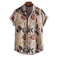 Men's Shirt Other Prints Letter Animal Print Short Sleeve Daily Tops Beach Boho Gray Lightinthebox - thumbnail