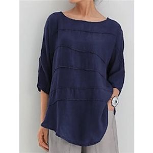 Women's Blouse Cotton Plain Wine Blue Green 34 Length Sleeve Casual Going out Basic Boat Neck Regular Fit Spring Lightinthebox