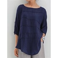 Women's Blouse Cotton Plain Wine Blue Green 34 Length Sleeve Casual Going out Basic Boat Neck Regular Fit Spring Lightinthebox - thumbnail
