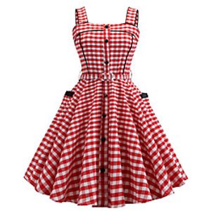 Women's A Line Dress Knee Length Dress Red Sleeveless Plaid  Check Summer Vintage 2021 S M L XL Lightinthebox