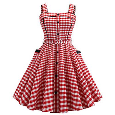 Women's A Line Dress Knee Length Dress Red Sleeveless Plaid  Check Summer Vintage 2021 S M L XL Lightinthebox