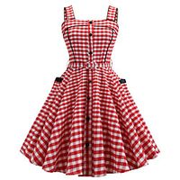 Women's A Line Dress Knee Length Dress Red Sleeveless Plaid  Check Summer Vintage 2021 S M L XL Lightinthebox - thumbnail