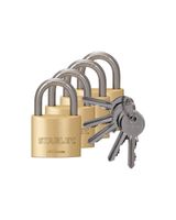 Stanley Brass Padlock 40mm Standard Shackle Set of 4