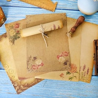 8pcs/set Kraft Paper Printing Romantic Love Letter Brown Writing Paper Antique Invitation Paper Brown Envelopes Paper for Letter Writing Packing Vintage A5 Greeting Card Paper. miniinthebox